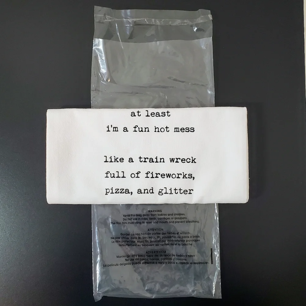 NIB Dev D + Co. Premium Artisan Kitchen Tea Towel - Hot Mess Quote